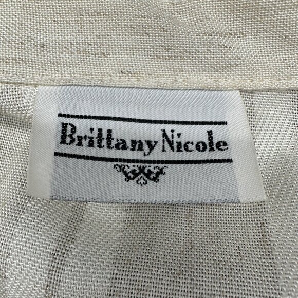 Vintage Cream Beige Dress Button Down Striped 1980s Brittany Nicole USA 13/14 - Picture 4 of 9